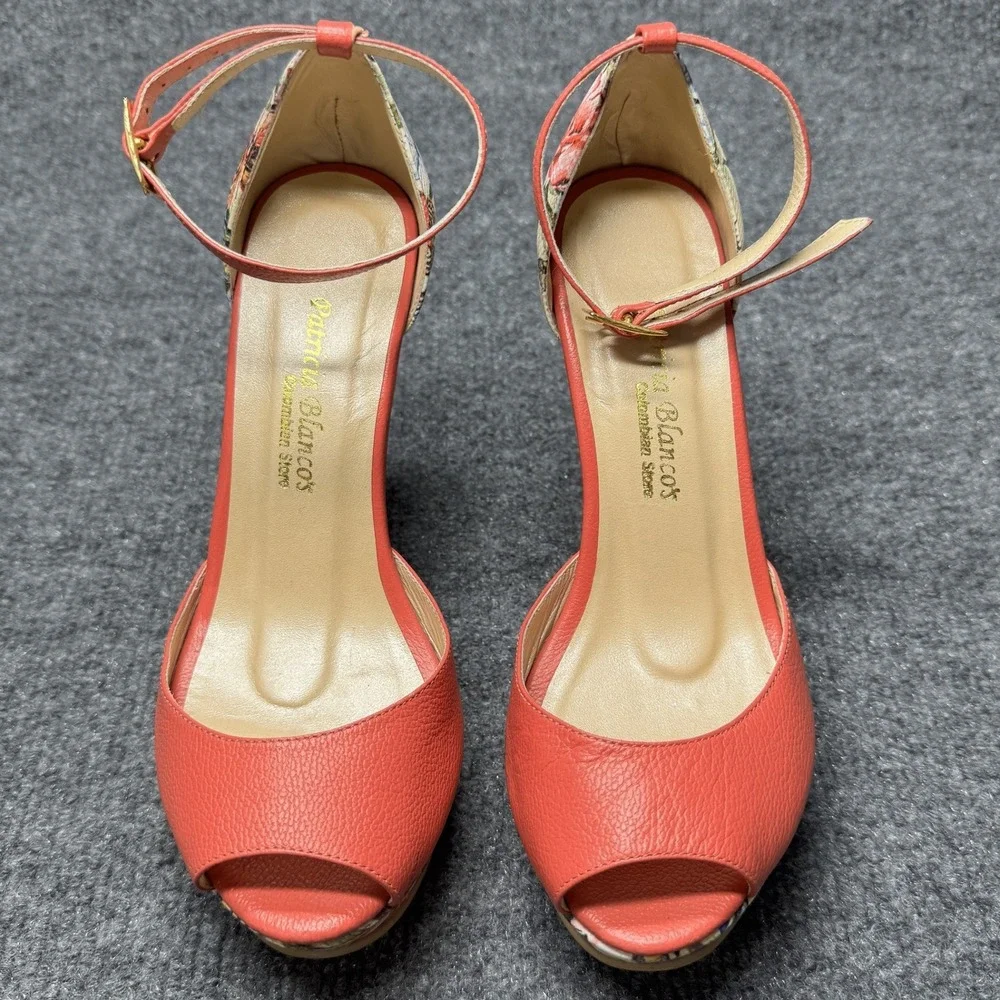 Patricia Blancos Colombian Store Platform Heels Womens 35 Red Floral Butterfly